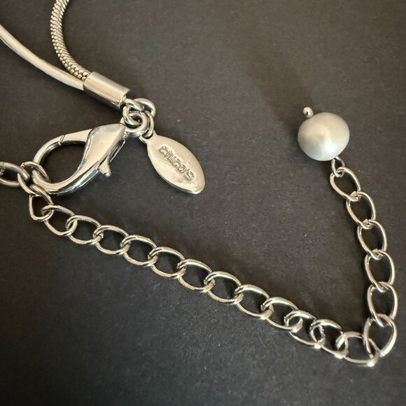 Chicos Beaded Fish 3 Strand Leather Chain Necklace Asymmetrical Silver Wood - Picture 4 of 9